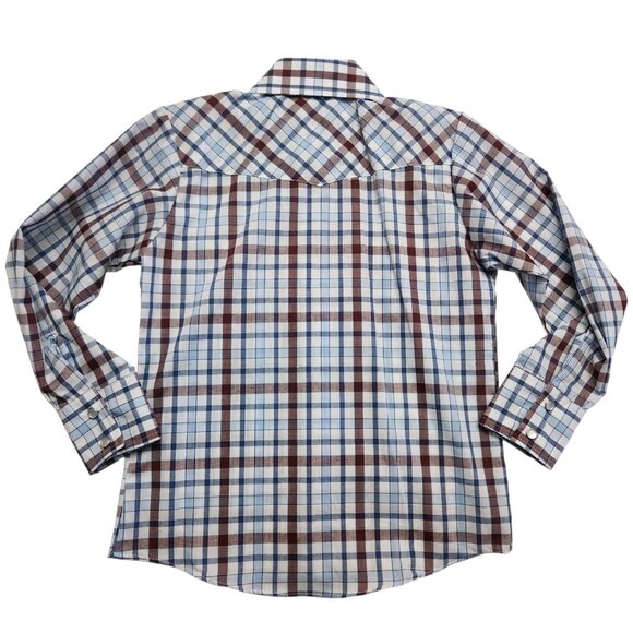 Ely Cattleman Boys Shirt Blue Plaid Western Long Sleeve Pearl Snap Small - Picture 5 of 8
